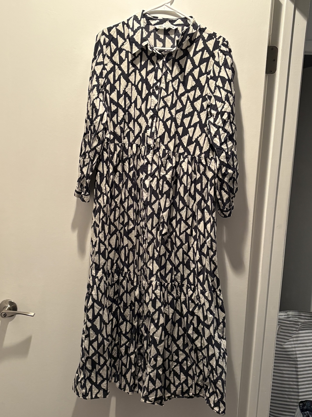 Zara Black & White Geometric Tiered Maxi Dress